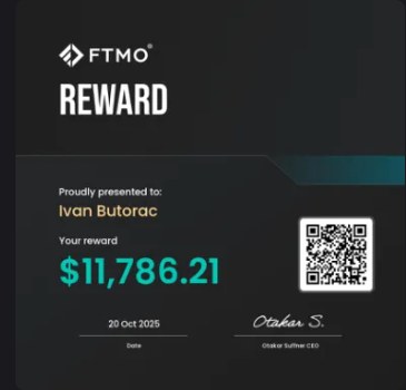 FTMO reward certificate, Ivan, $11,786.21